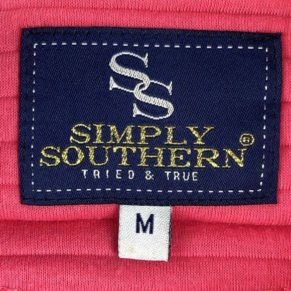 Simply Southern Quilted Pullover Sweatshirt Womens Medium Pink Blue Top Preppy - Picture 7 of 10